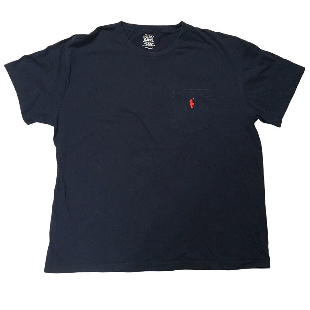 Polo Ralph Lauren Tee Shirt‎ Short Sleeve Navy Blue Logo Men's L Crewneck Cotton